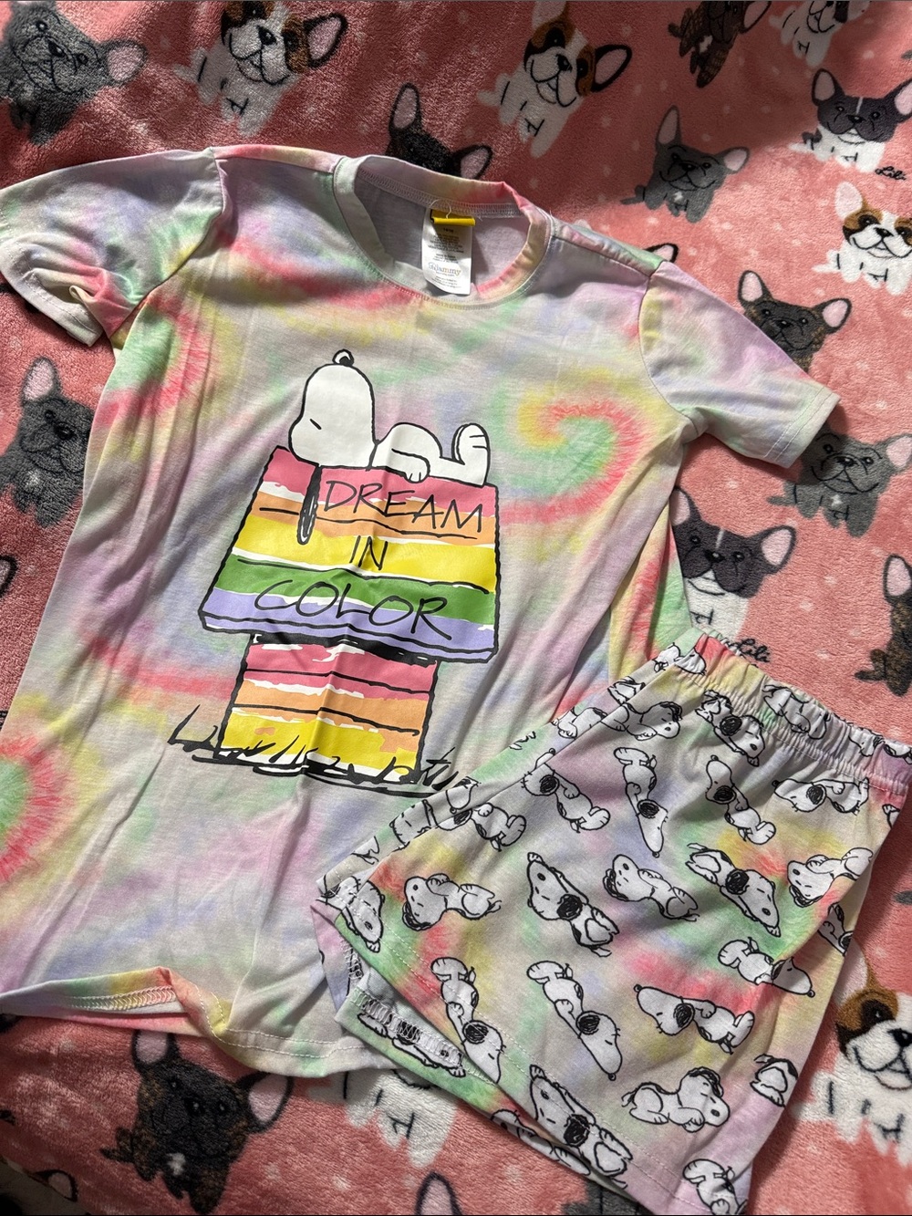 Peanuts Tie-Dye Snoopy 'Dream in Color' Pajama Set - Pastel Rainbow